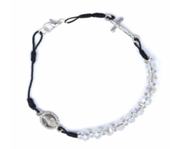 Clear Glass Bead Bracelets With Crucifix And Miraculous Charm - £31.59 GBP