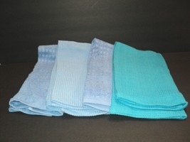 NEW Set of 4 Kitchen Dish Tea Towels 3 Blue, 1 Aqua, Different Sizes - £14.75 GBP