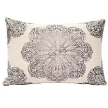 Mancini Medallion Embroidered 16x24 Throw Pillow, Natural and Gray, Thro... - $83.95