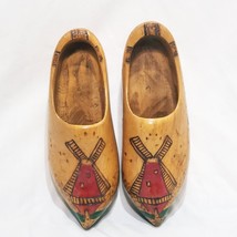 Wooden Shoes Name Carlton Carved Holland Michigan Painted Windmill Vintage 12&quot; - £24.60 GBP