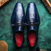 Anzio Genuine Alligator and Calfskin Leather Dress Derby's Shoes Blue Jeans image 12
