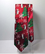 New Hallmark Holiday Traditions MMG Mens Christmas Tie Red Green Penguin... - £11.40 GBP
