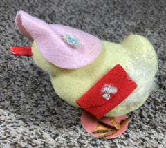Vintage Flocked Easter Decoration Chick Japan w Bonnet and Clutch Purse - $15.99