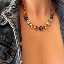 Brown Multi-colors Rivoli Crystal Necklace | Anna Wintour Statement Jewelry - £67.78 GBP