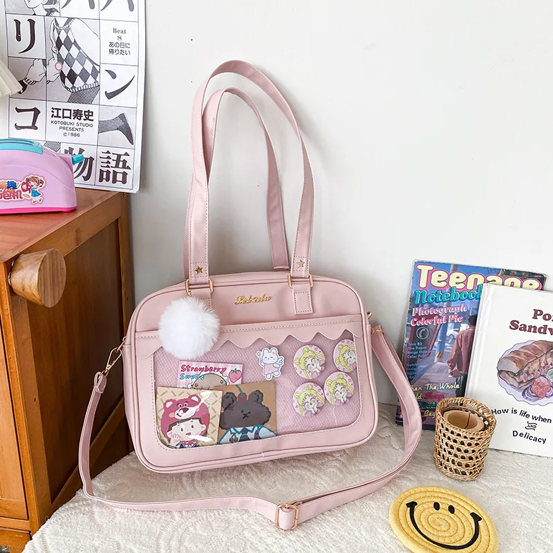 Japanese Tote Bag with Clear Pocket Women School Kawaii Handbags Shoulde... - $43.59