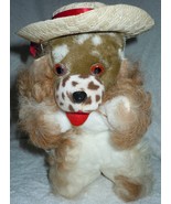 Vintage 8” Plush Cocker Spaniel With Leather Ears And Straw Hat - £11.79 GBP