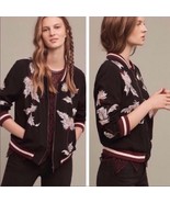 Anthropologie Elevenses Solstice Black Embroidered Floral Zip Front Jack... - $71.35 CAD