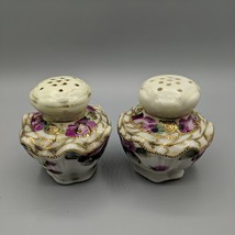 Vintage Nippon Moriage Hand Painted Floral Salt &amp; Pepper Shakers Floral White - £21.97 GBP