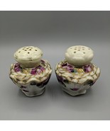 Vintage Nippon Moriage Hand Painted Floral Salt &amp; Pepper Shakers Floral ... - £22.17 GBP