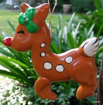 Vintage Rudolph the Red Nose Reindeer Hand Painted Resin 3.5&quot; - £9.87 GBP