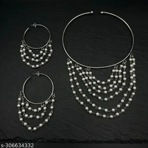 Indian Oxidised Jewelry German Silver Plated Party Wear Set Kundan b - $4.70