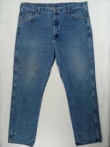 VTG Wrangler Size 42&quot;W x 34&quot;L Rugged Wear Mens Blue Jeans Distressed 100% Cotton - £8.21 GBP