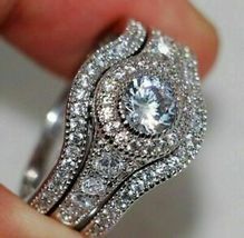 2CT Round Cut Lab-Created Diamond Trio Set Engagement Ring 14K White Gold Finish - £82.92 GBP