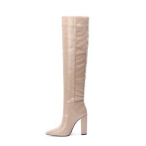 Knee High Green Boots Women 11Cm Round Heel Boots With Warm  Winter Shoes For Wo - £107.74 GBP