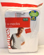 Vintage New HANES Mens T-Shirt V-Neck XL 42-44 3-Pack White Tagless Comf... - £23.91 GBP