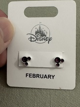 Disney Park Mickey Mouse Faux Amethyst February Birthstone Earrings Silver Color