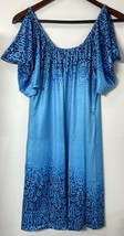 New Women XL Off Shoulder Print Summer Casual Fashion Dress Blue Design - $22.18