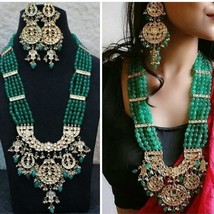 Indian Bridal Necklace Punjabi Jewelry Set Kundan Simulated Emerald Rani Haar - £113.12 GBP