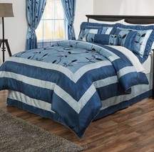 7-Piece Contemporary Bed Set With 3 Decorator Pillows Pastora Blue Queen - £60.10 GBP