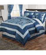 7-Piece Contemporary Bed Set With 3 Decorator Pillows Pastora Blue Queen - £59.51 GBP