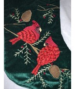 Christmas Stocking Cardinals Embroidered Velvet Green Red Supree Creations - $374.22 MXN