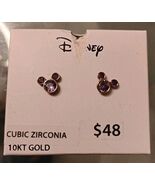 10k Yellow Gold Disney Mickey Mouse Amethyst Birthstone Earrings Free Sh... - $39.99