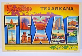 Greetings From Texarkana Texas Big Large Letter Linen Postcard Curt Teich Unused - £11.47 GBP