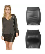 Sexy Women Faux Leather Wet Look Stretch Bodycon Short Black Solid Mini ... - €14,32 EUR