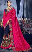 Designer Art Silk Moti Silk Saree Indian Faux Georgette Pink Blue Party Wear - £111.90 GBP