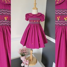 Orchid Pink Smocked Embroidered Baby Girl Dress / Girl Formal Smocking Dress. - £31.63 GBP