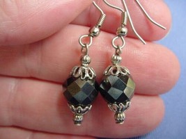 (EE-370) large faceted Black hematite two bead silver wire dangle pair EARRINGS - £7.62 GBP