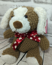 Walmart Celebrate plush brown white puppy dog red heart bow textured quilted fur - £11.65 GBP