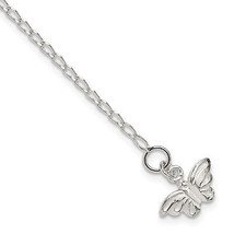 Silver 10inch Solid Polished Butterfly Anklet QG441 - $949.60 MXN
