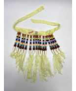 Vintage Tribal Handmade Yellow Lace Fringe Colorful Beads Bib Necklace C... - £17.07 GBP