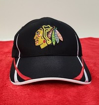 Chicago Blackhawks Hat Cap Mens Strap Back NHL Hockey Black Red &amp; White Stripes - £14.28 GBP