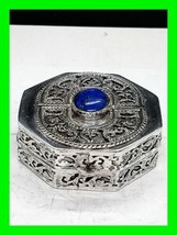 Unique Ornate 18th Egyptian Sterling Silver Lapis Filigree Snuff Box w/ ... - $247.49