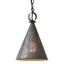 &quot;Sturbridge&quot; Pendant - Punched Tin Witch&#39;s Hat Cone Down Light Usa Handcrafted - £83.60 GBP