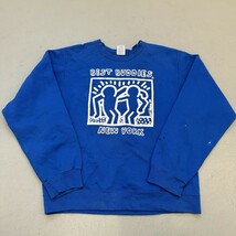 Keith Haring BEST BUDDIES Blue Sweatshirt Medium Y2k Pop Art Pullover Cr... - $22.76