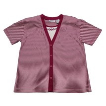 Jacklyn Smith Shirt Womens S Red Short Sleeve VNeck Button Up Stripe Top - £15.17 GBP