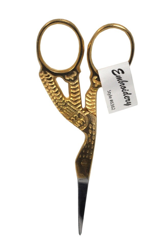 3 1/2 Inch Stork Embroidery Scissors Gold - $5.95