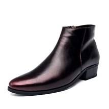 ZSAUAN Vintage Italian Men Chelsea Boots Genuine Leather Red Black Zip Ankle Men - £74.36 GBP