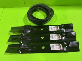 3 BLADES &amp; 1 DECK BELT 48&quot; DECK FITS JD L120 L130 GX20250 GX20305 - £28.28 GBP