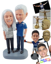 Personalized Bobblehead Old couple hugging each other wearing nice shirts and sh - £124.69 GBP