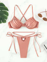 Beach Fashion Women&#39;s Chic Strappy Split Underwire Bikini Swimsuit | Gulf Coast  - £15.68 GBP
