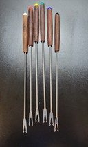 Rosewood Fondue Forks Set of 6 Stainless Steel Japan Color Tips Vintage Tiki - £7.11 GBP