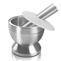 Mortar And Pestle, 18/8 Stainless Steel Spice Grinder Pill Crusher With Lid For  - £28.76 GBP