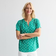 Women&#39;s Croft &amp; Barrow® Short Sleeve Femme Blouse, Size: Large, Rich Gre... - $14.99