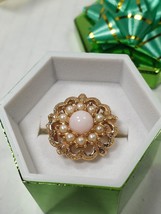 Vintage SARAH COVENTRY Gold Color &amp; Angel Pink Pearl Size 6 &amp; 3/4 Ring signed - £15.02 GBP