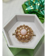 Vintage SARAH COVENTRY Gold Color &amp; Angel Pink Pearl Size 6 &amp; 3/4 Ring s... - £15.91 GBP