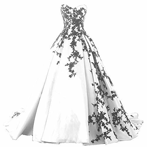 Plus Size Satin Gothic Black Lace Long Ball Gown Prom Evening Dress White Us 16W